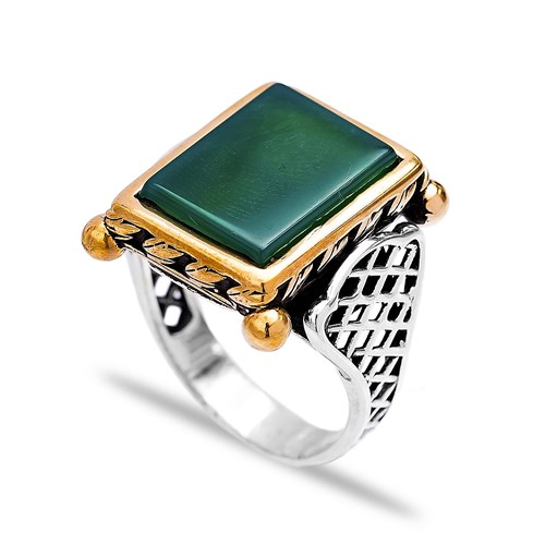 Green Agate Authentic Men Ring Wholesale Handmade 925 Sterling Silver